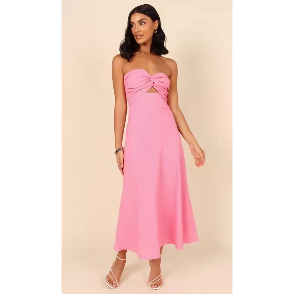 Petal & Pup Pink Strapless Twist-Front Midi Dress